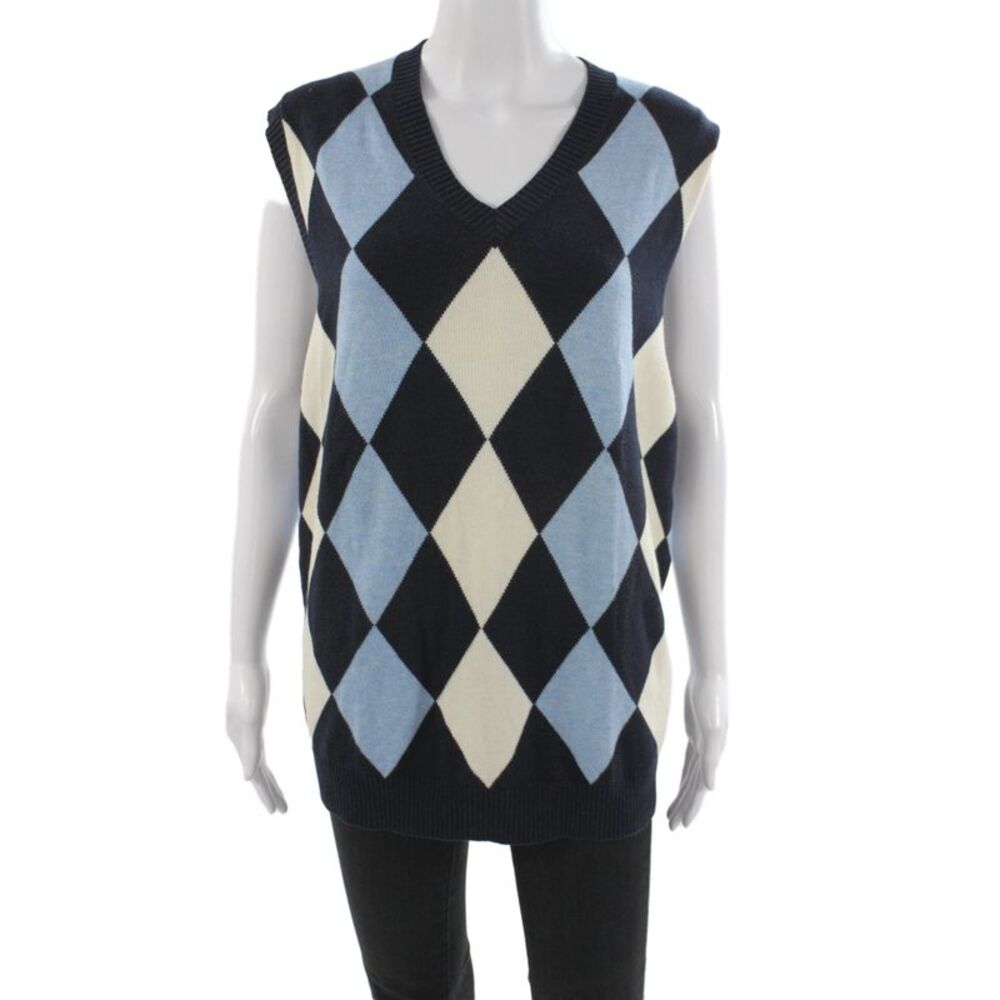 Bobby Jones Mens Black Argyle V-Neck Sleeveless Vest Size XL